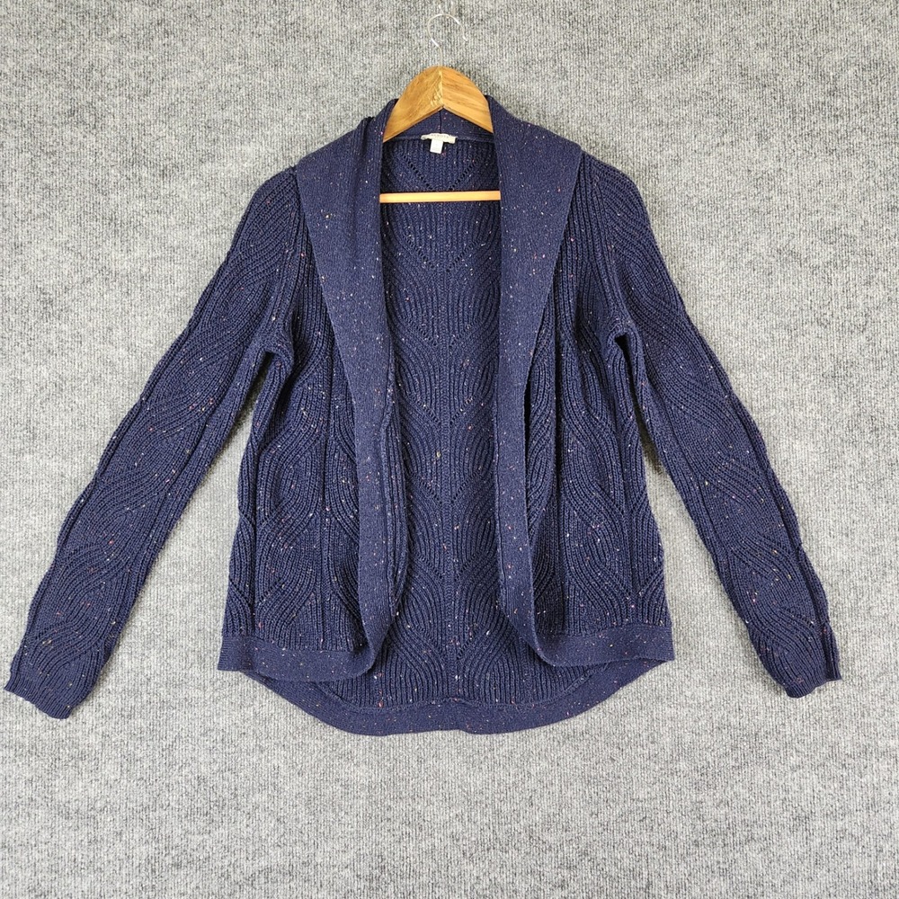 Talbots Cardigan Womens Navy Blue Donegal Fleck Open Front Shawl Collar Small